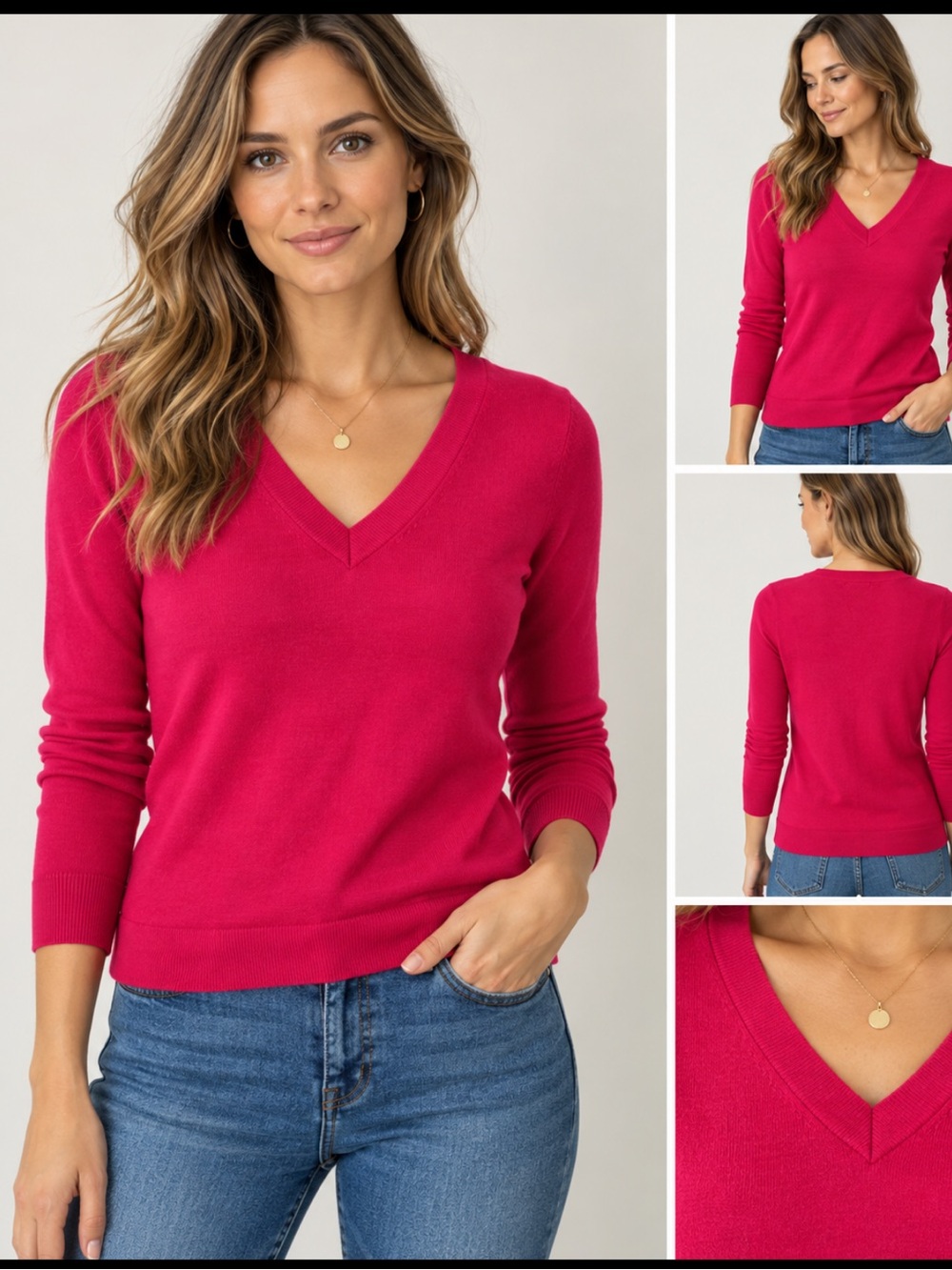 Banana Republic Extra Fine Merino Wool Pink V-Neck Sweater M